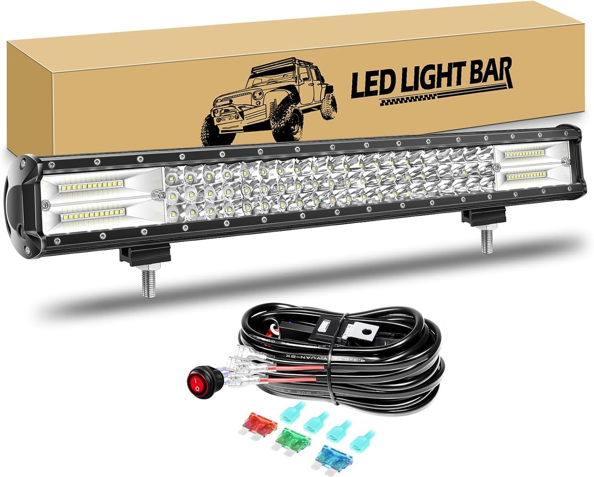 RIGIDON 59 cm, 324 W, LED Light Bar, 4 x 4 cm, with 12 V Wiring Kit, Ramp for LED Lighting, Light Bar for Off-Road - ShopVlot
