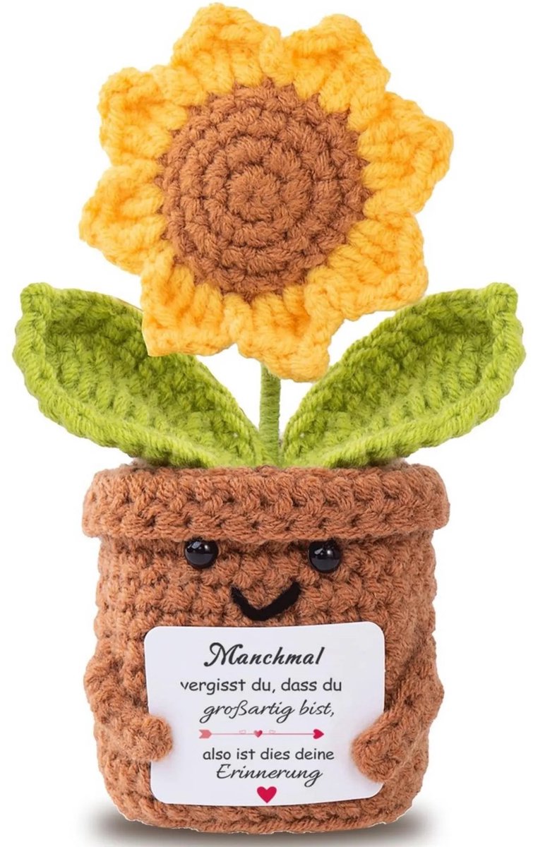 Casalora - Handgebreide Mini Bloemen - Gehaakte Bloemendecoratie - Creatieve Tafeldecoratie voor Kantoor - Handgemaakt Cadeau voor Vrouwen - Geel