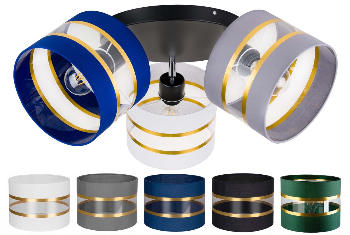 Moderne plafondlamp met stoffen kap - zwart met gouden strepen