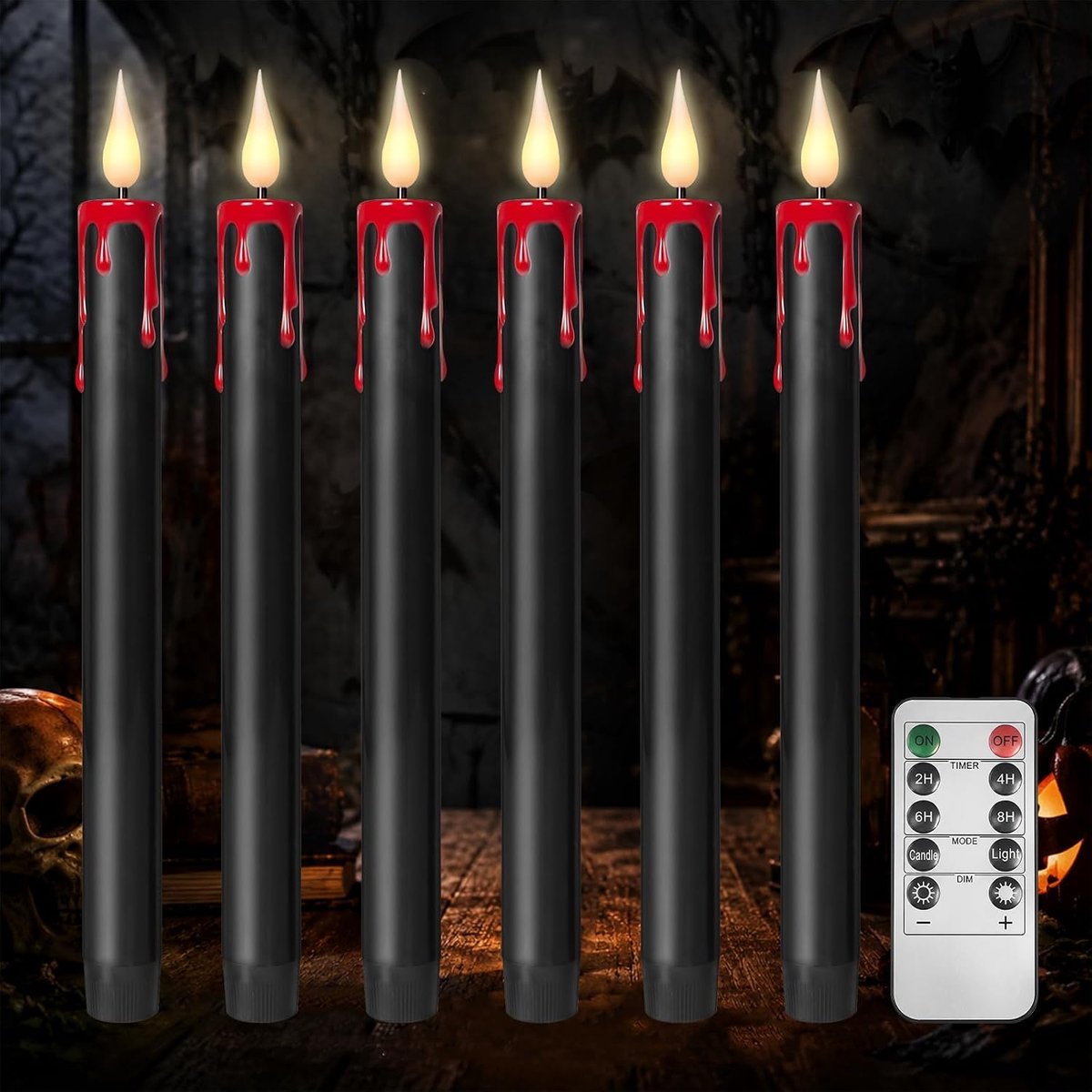 6 stuks led-staafkaarsen voor Halloween, decoratieve staafkaarsen met afstandsbediening, op batterijen werkende - ShopVlot