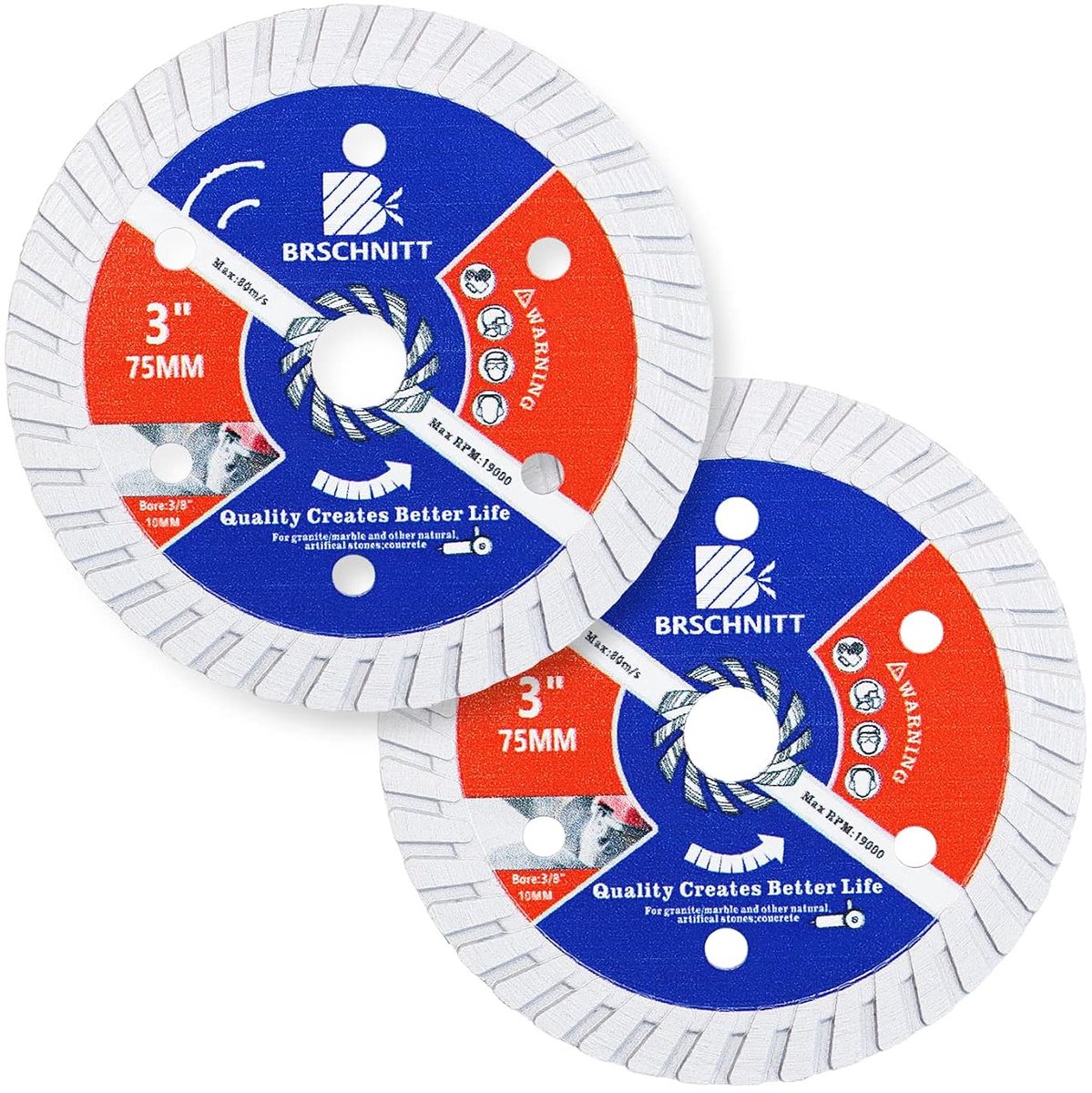 Diamond Blade for Concrete Masonry, 2 Pcs 3 Inch (75mm) with Arbor 3/8" (10mm) Dry/Wet Continuous Edge Diamond Cutting - ShopVlot