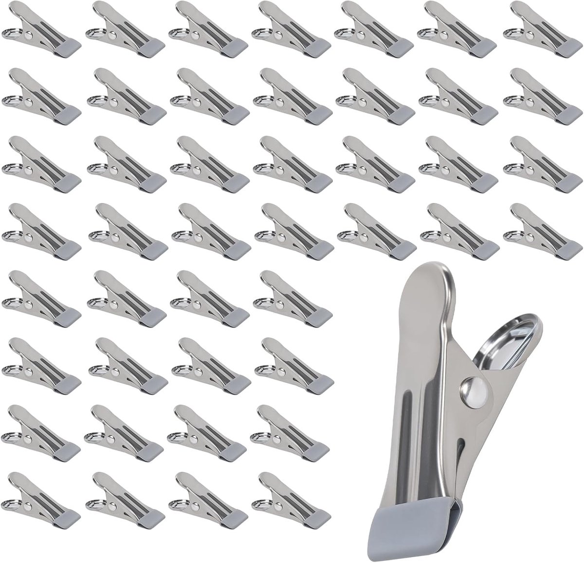 FUNSUEI Pack of 100 Stainless Steel Clothes Pegs, 5.5 x 2.3 x 2.3 cm, Silver Grey, Metal Clips with Plastic Coating - ShopVlot