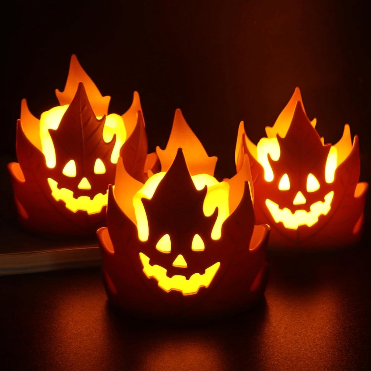 Halloween Decoration Led Candles, 3 Maple Knife -LED Tea Lights, Flameless, Battery Activities, Suitable for Indoor - ShopVlot