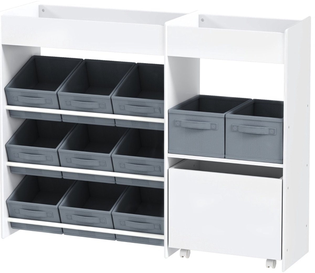 REDOM - Kinder-opbergkast - Open vakken met 11 stoffen opbergboxen - Bovenvak en opbergkast - Voor kinderen - MDF - Wit - 105 x 30 x 80 cm