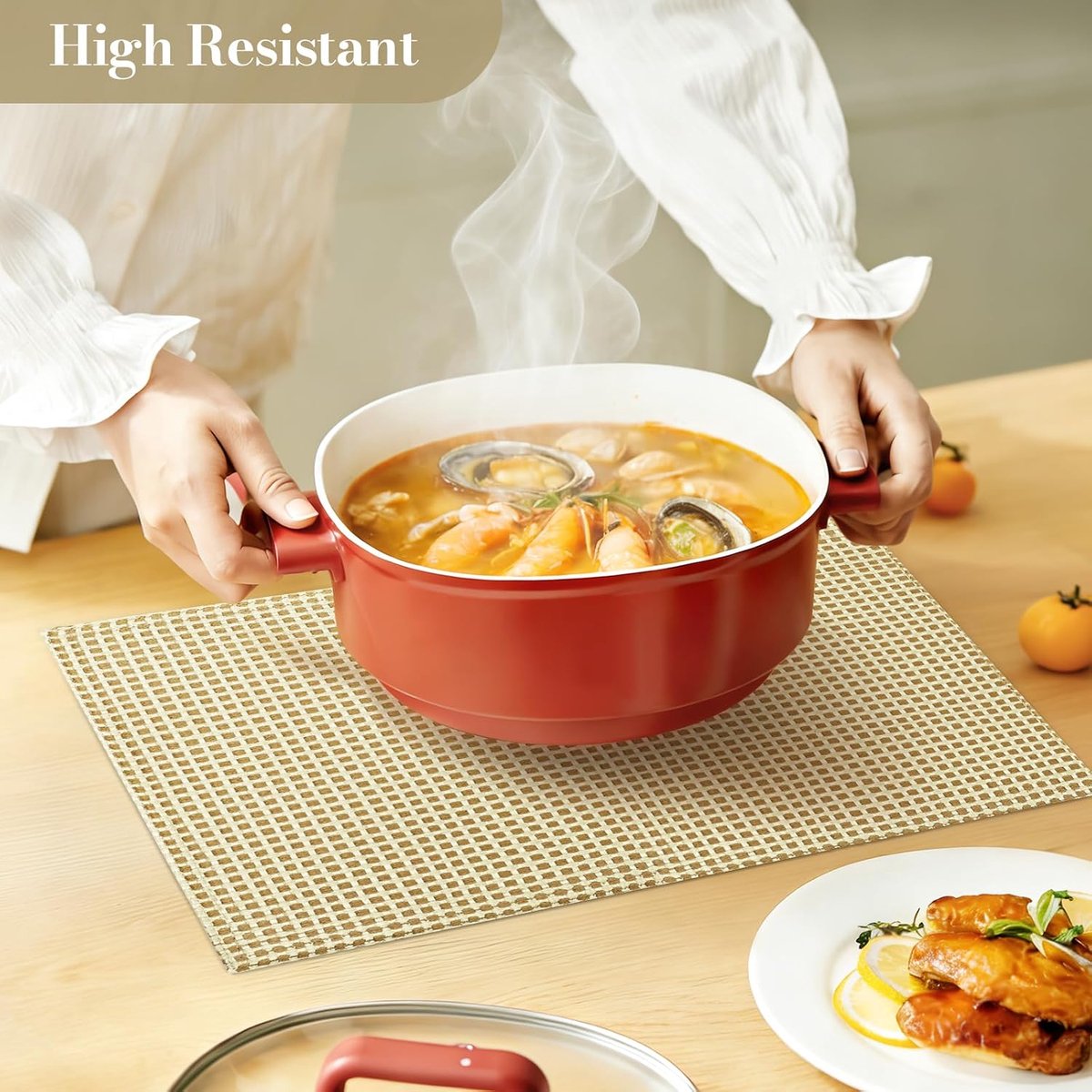 Placemats 4-pack 12 inch - khaki geweven patroon - hittebestendig - perfect voor dineren - ShopVlot