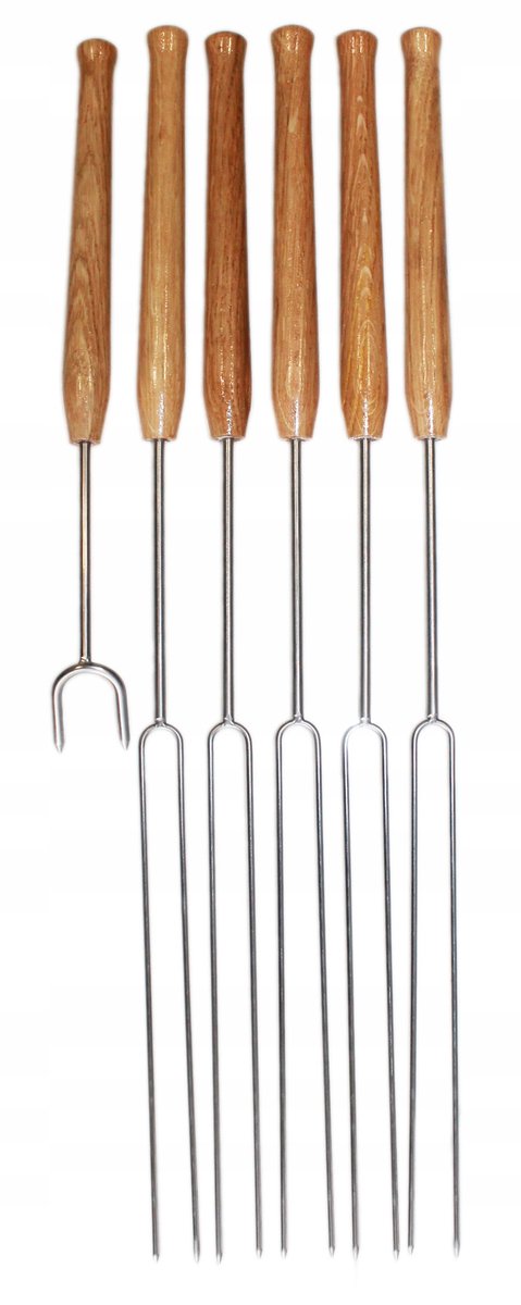 Dubbele RVS Satéprikkers met Houten Handvat - Set van 6