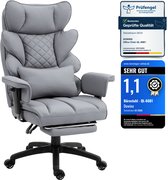 Dowinx Ergonomische Bureaustoel / Gamingstoel – Pocketveren Zitkussen – Dubbel gevoerde Rugleuning & Verstelbaar Lendenkussen – Met Armleuningen en Voetensteun – PU-leer – Grijs