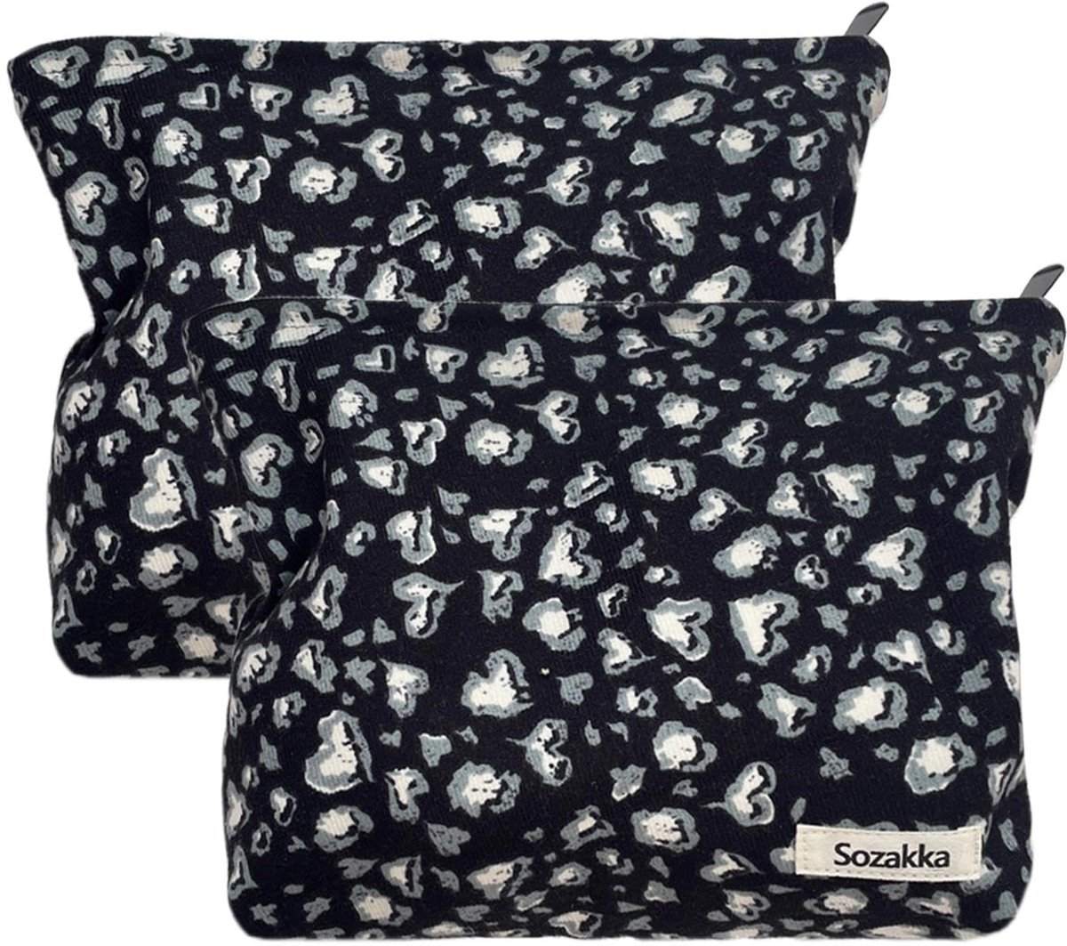 Cosmetische tas voor op reis - 2 stuks - geribbeld fluweel - multifunctioneel voor dames - ShopVlot