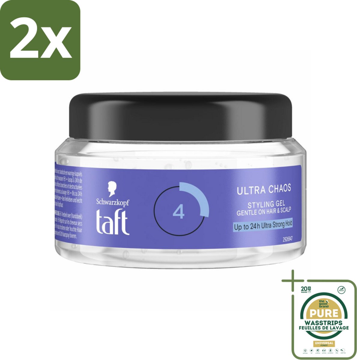 Taft - Ultra Chaos 4 - Styling Gel - Creatieve fixatie - 250 ml - Voordeelverpakking - 2 stuks - Messy look - Sterke fixatie