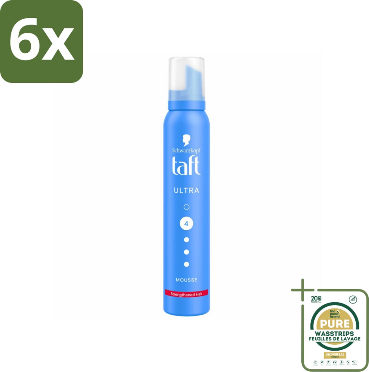 Taft - Haarmousse - Ultra 4 - Volumineuze fixatie - 200 ml - Voordeelverpakking - 6 stuks - Sterke fixatie - Haar styling