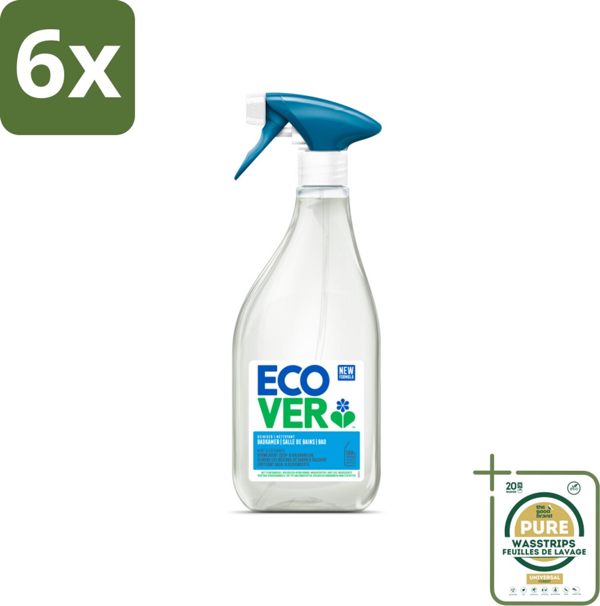 Ecover - Badkamerreiniger - Munt & Komkommer - 500 ml - Voordeelverpakking - 6 stuks - Zeepresten - Muntgeur