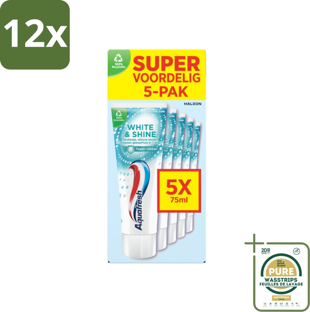 Aquafresh White & Shine Tandpasta - Wittere Tanden - Voordeelverpakking - 5 tubes - Voordeelverpakking - 12 stuks - Tandenpoetsen - Tandvleesontsteking