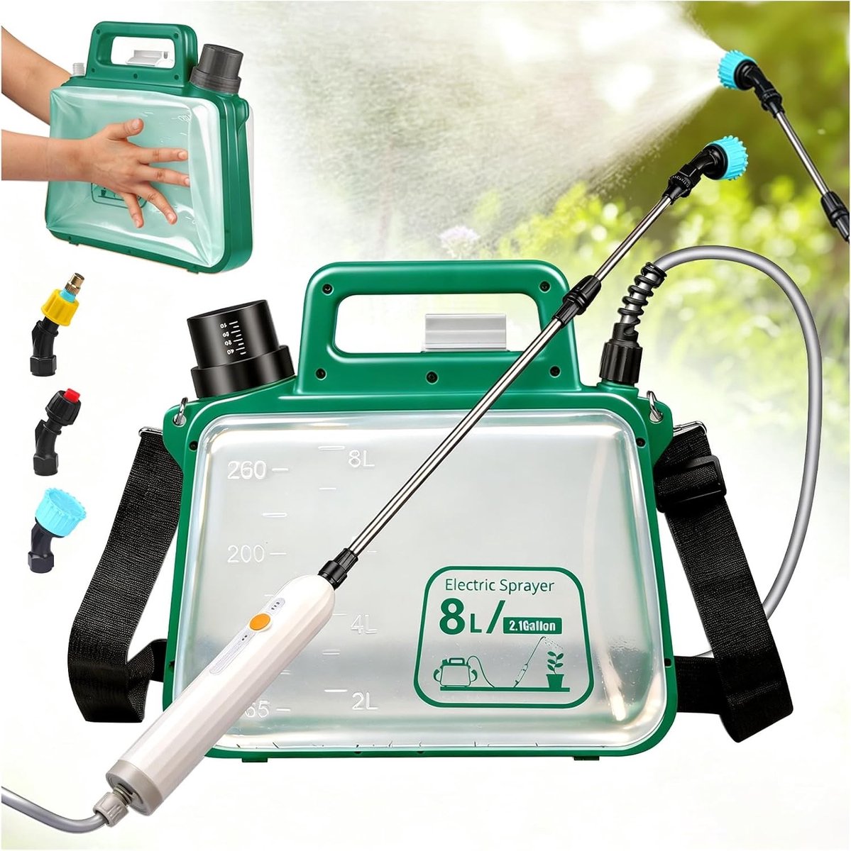 Elektrische Sproeier - Groen - 8 Liter - Draadloze Handgreep met USB-Oplaadfunctie - Voor Tuin en Boerderij