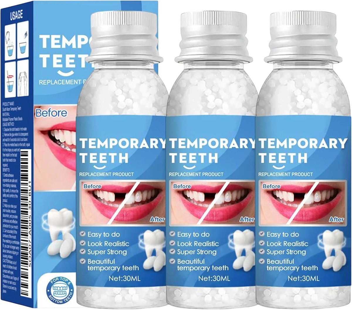Dental reparatieset 3 stuks - zelfherstellende vulmiddelen - tijdelijke dentuur - eenvoudig zelf te gebruiken - ShopVlot