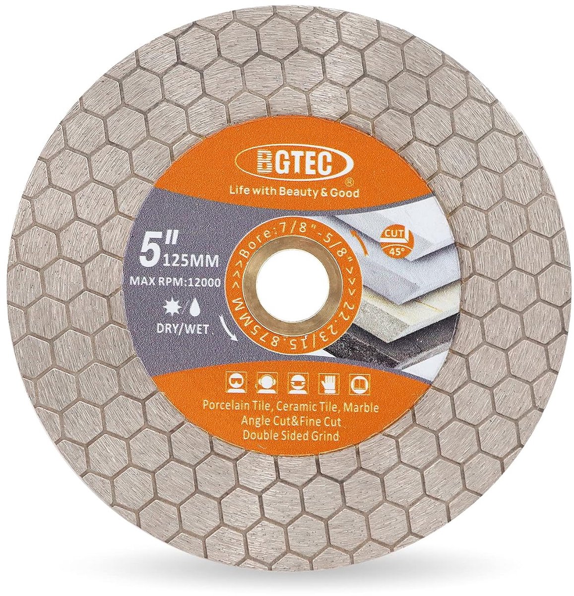 Zaagblad 5"/125mm - Hexagonaal dubbelzijdig - Keramische tegels, porselein, marmer - Glad snijresultaat - ShopVlot
