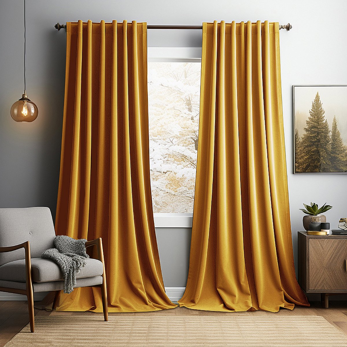 MUPOO verduisterende fluwelen gordijnen set van 2, 132 x 274 cm per paneel, oranje polyester met grijze voering, 260 g/m² thermisch isolerend met 8 cm drie-in-één kop voor gordijnroede, achterlussen of haken