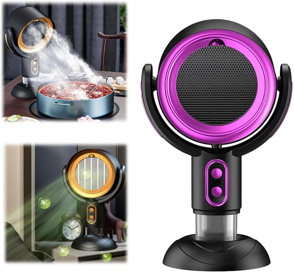 KZQ Draagbare mini-afzuigkap met 2 windsnelheden en afneembaar filter -Binnengrill hotpot en kamperen - Zwartpaars
