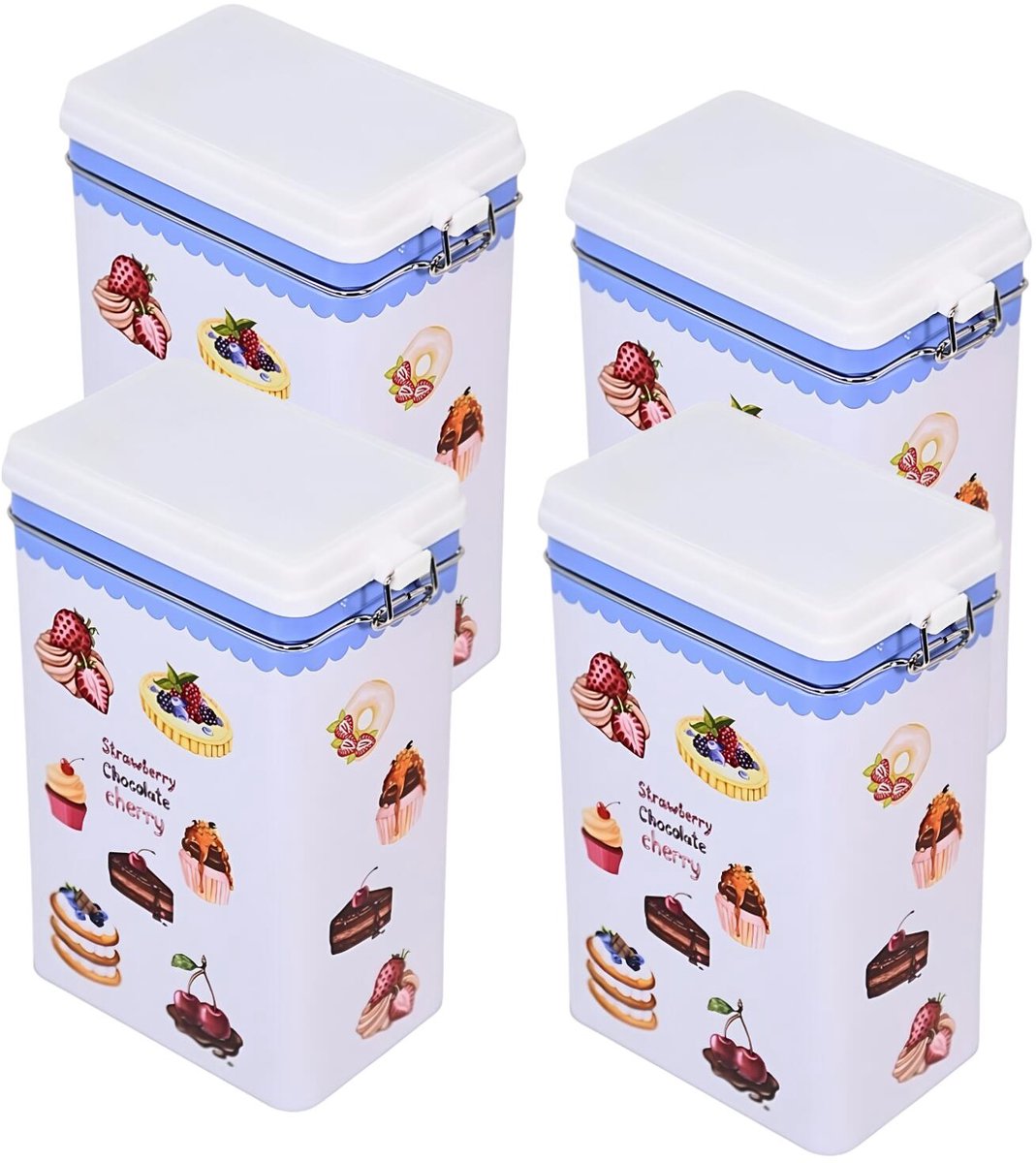 Excellent Houseware Keuken voorraadblik - 4x - snoep / koekjes / koffie - met beugelsluiting - 12 x 8 x 20 cm