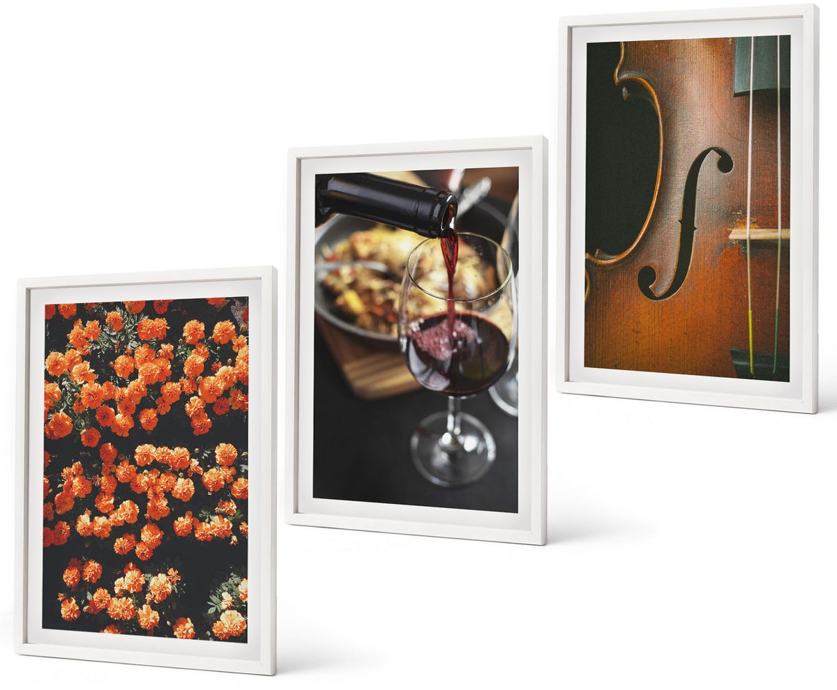 Coloray 3-Delige Schilderij Set - Vintage Romantische Bloemen, Wijn En Viool - 40 x 60 - Moderne Wanddecoratie - Slaapkamer - Interieur Decoratie