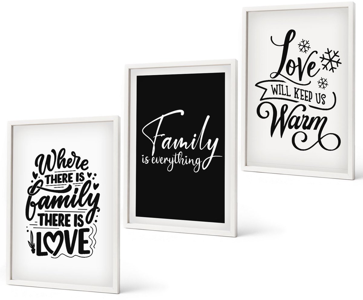 Coloray 3-Delige Schilderij Set - Familie, Liefde, Warmte, Thuis, Inspirerende Citaten - 40 x 60 - Stijlvolle Muurdecoratie - Kantoor - Moderne Wanddecoratie