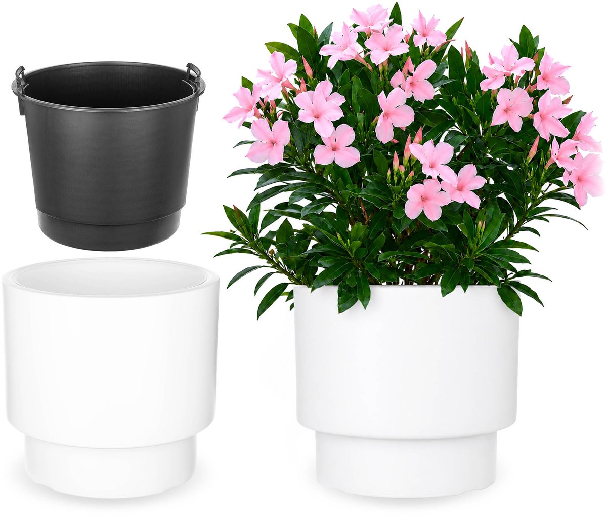 KADAX Bloempot met binnenpot, plastic sierpot vorstbestendig voor bloemen en planten, staand wit 29,5x28cm