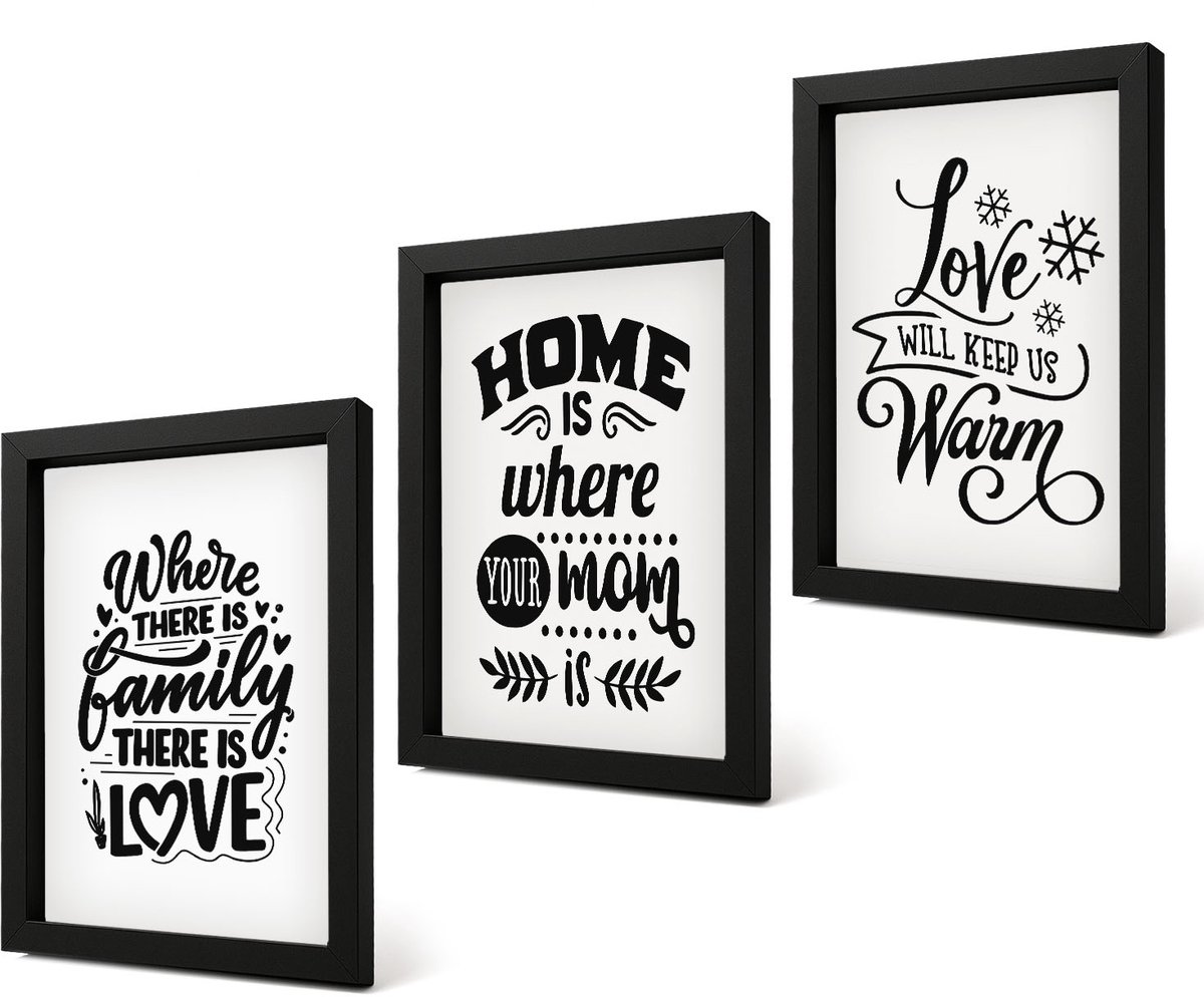Coloray 4-Delige Schilderij Set - Familie, liefde, thuis, warmte in eenvoudige slogans - 20 x 30 cm - Moderne Wanddecoratie - Woonkamer