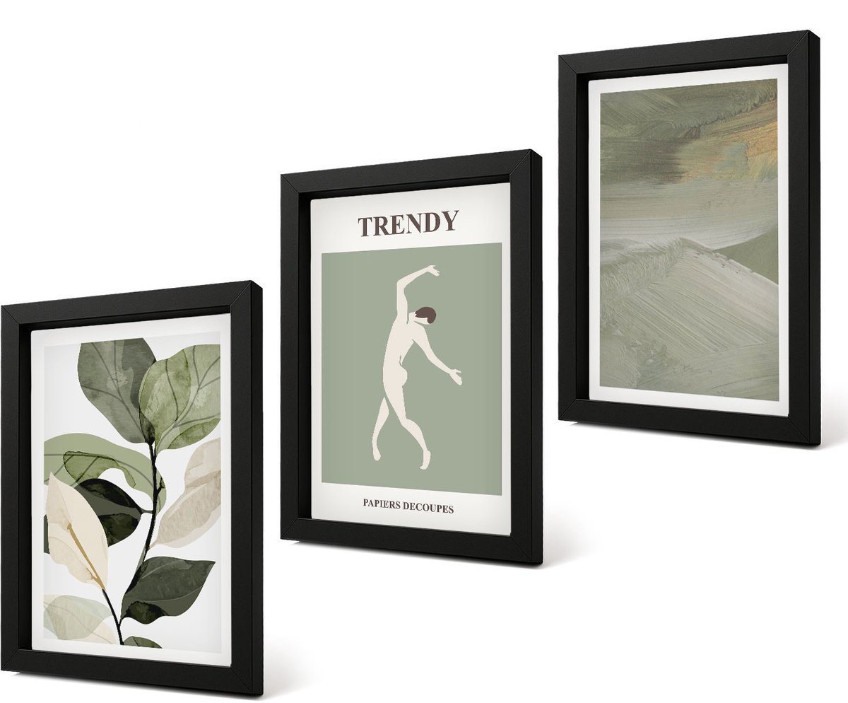 Coloray 4-Delige Schilderij Set - Plantenpatronen met silhouetten en abstracte vormen - 20 x 30 cm - Wanddecoratie - Moderne Interieurdecoratie