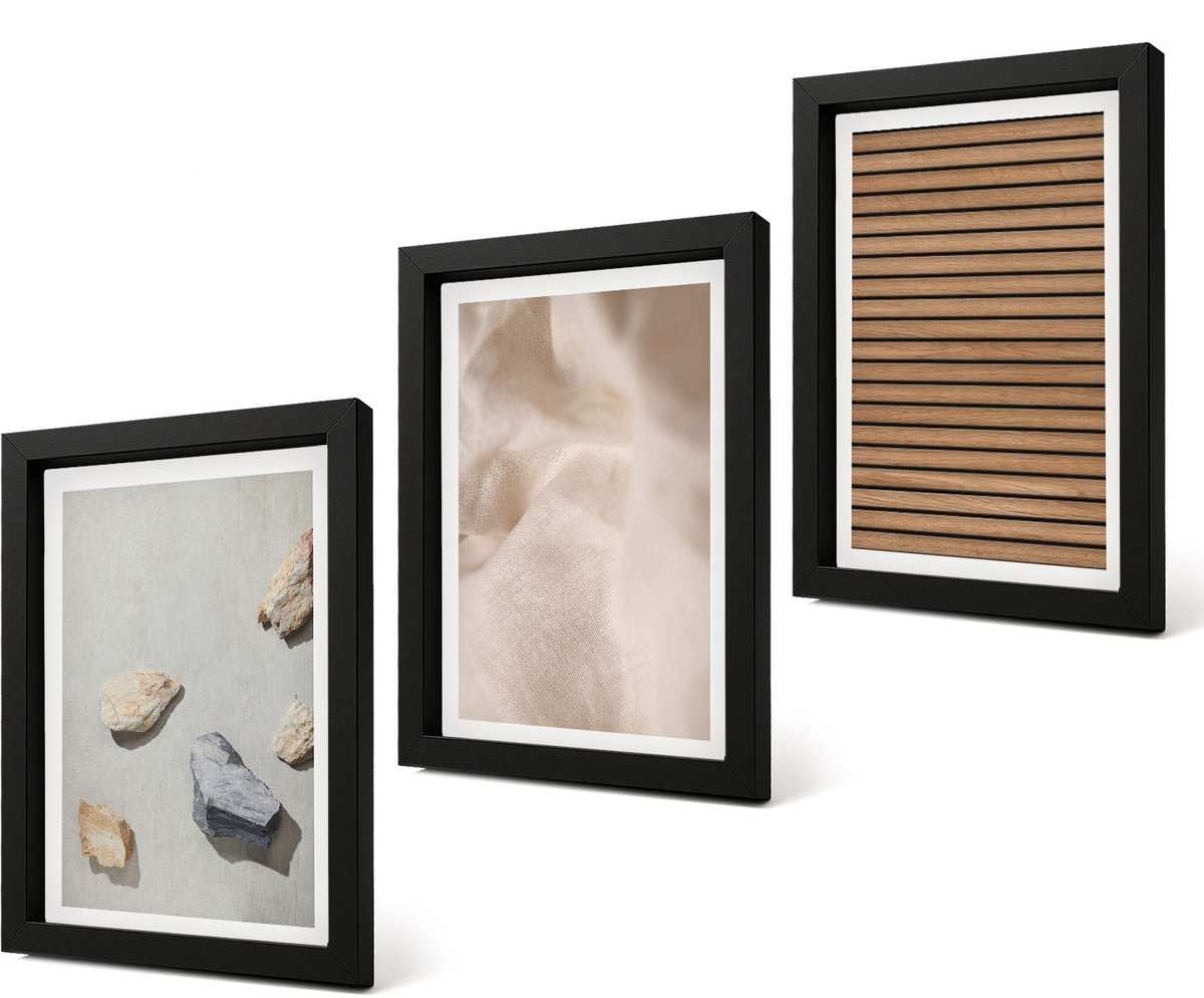 Coloray 4-Delige Schilderij Set - Stenen Hout Stof Diverse texturen - 20 x 30 cm - Muurdecoratie - Interieur Decoratie