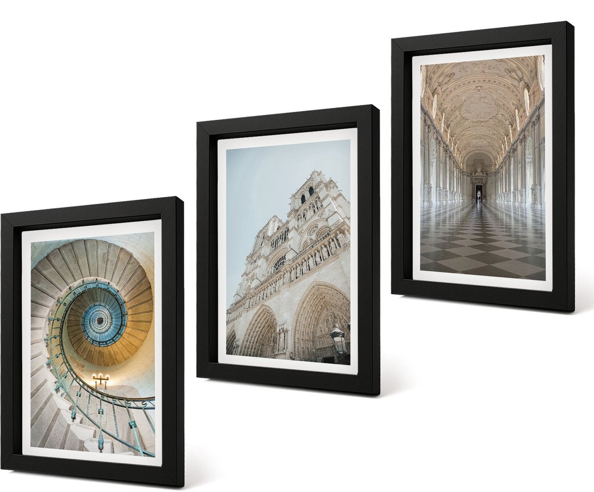 Coloray 4-Delige Schilderij Set - Wenteltrap van de kathedraal Uitzicht op de gevel van het gebouw Tegelgang - 20 x 30 cm - Decoratieve Schilderijen - Wanddecoratie - Hal - Interieur Decoratie