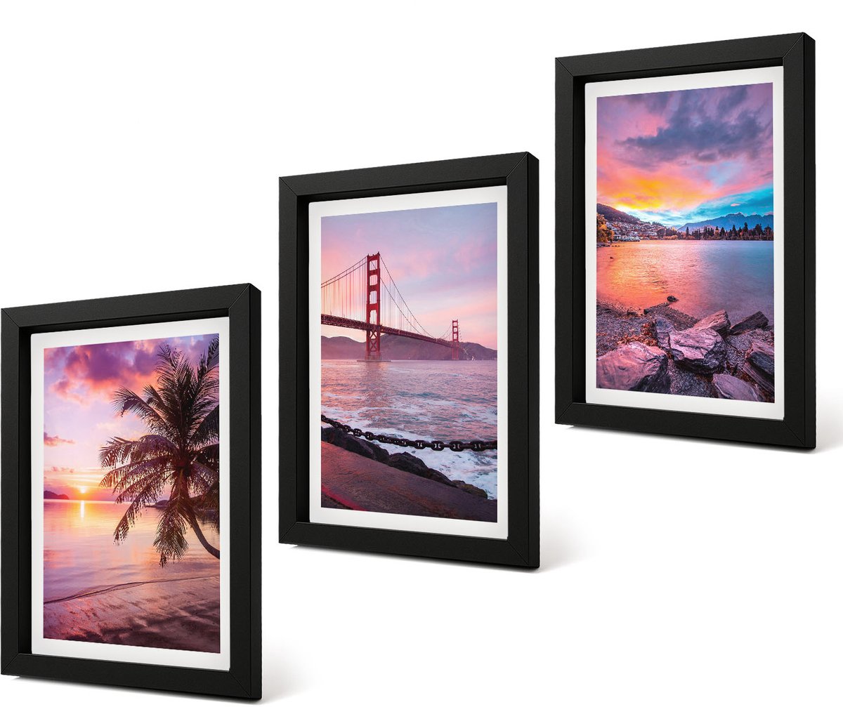 Coloray 4-Delige Schilderij Set - Zonsondergangen boven de brug en het waterlandschap - 20 x 30 cm - Wanddecoratie - Schilderijen Set - Interieur - Interieur Decoratie