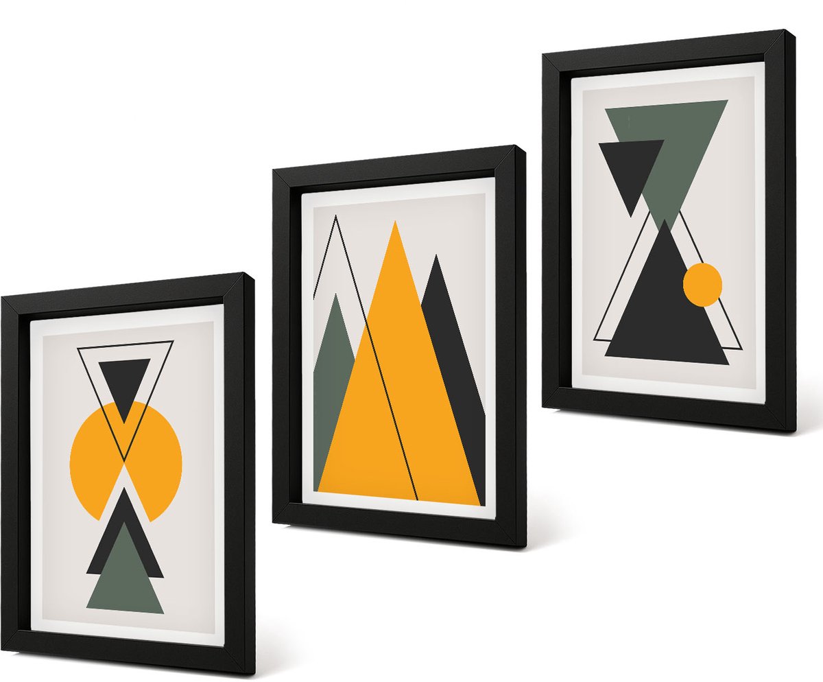 Coloray 4-Delige Schilderij Set - Abstracte geometrische vormen - 20 x 30 cm - Muurdecoratie - Schilderijen Set - Woonkamer - Moderne Wanddecoratie