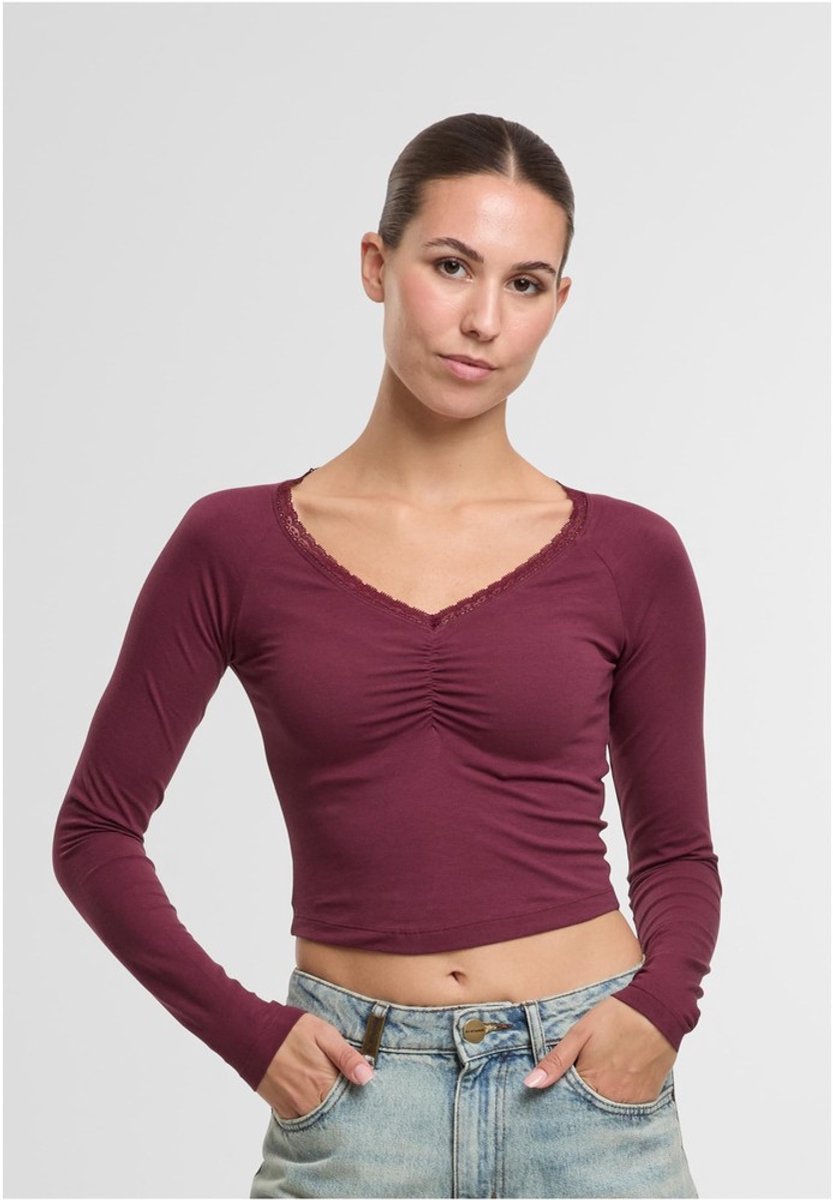 Urban Classics Short Longsleeve Lace Longsleeve top 5XL Rood