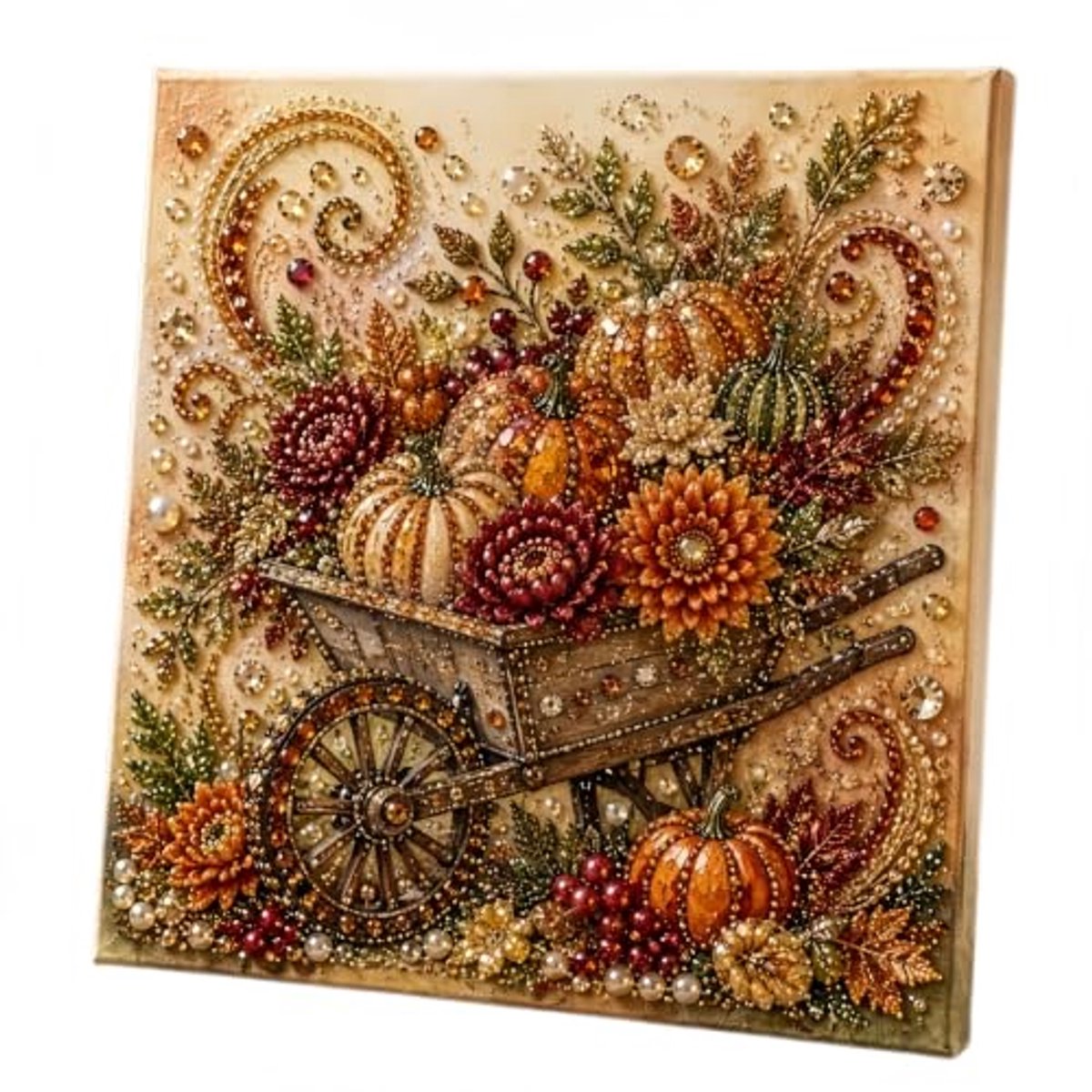 Herfstserie Diamantschilderijset - Pompoenkar 3D-diamantschilderij - Thanksgiving-Oogstthema - herfstdecoratie voor aan de muur, knutselpakket voor volwassenen en beginners - 20x20cm