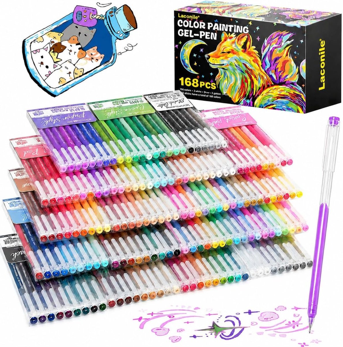 Kleuren Gelpennen Set - Multicolor - 168 Stuks - Hoogwaardige Gelpennen en Glitterpennen - Voor Creatief Schrijven en Tekenen