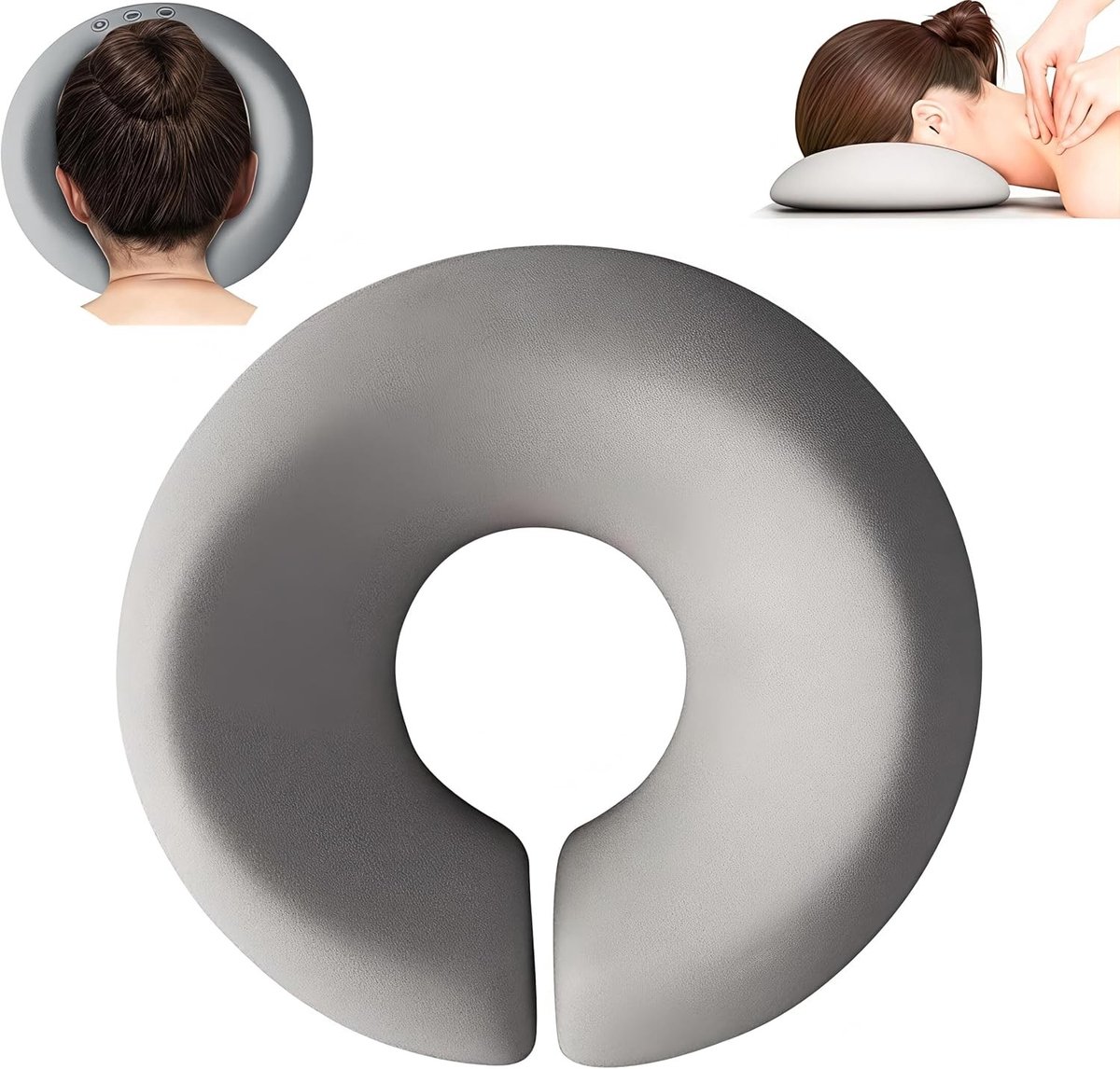 Gezichtskussen - Grijs - 28,8 x 7,5 cm - U-vormig Traagschuim Kussen - Voor Massagestoelen en Thuisgebruik