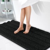 Olanly Badmat Antislip – Chenille Lang Douchemat – Rubberen Achterkant – Badmat Badkamer – Zwart – 61X120cm