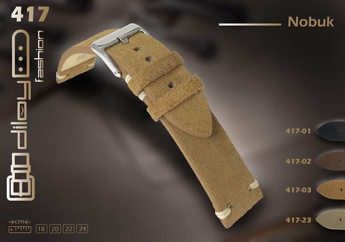 Handmade nubuck leather or suede watch strap, 18 mm, 20 mm, 22 mm, 24 mm, ref. 417 - ShopVlot