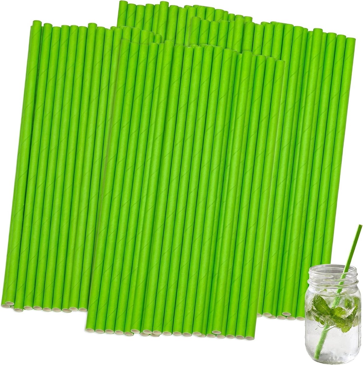 100 Stuks Biologisch Afbreekbare Papieren Rietjes, Groene Papieren rietjes - ShopVlot