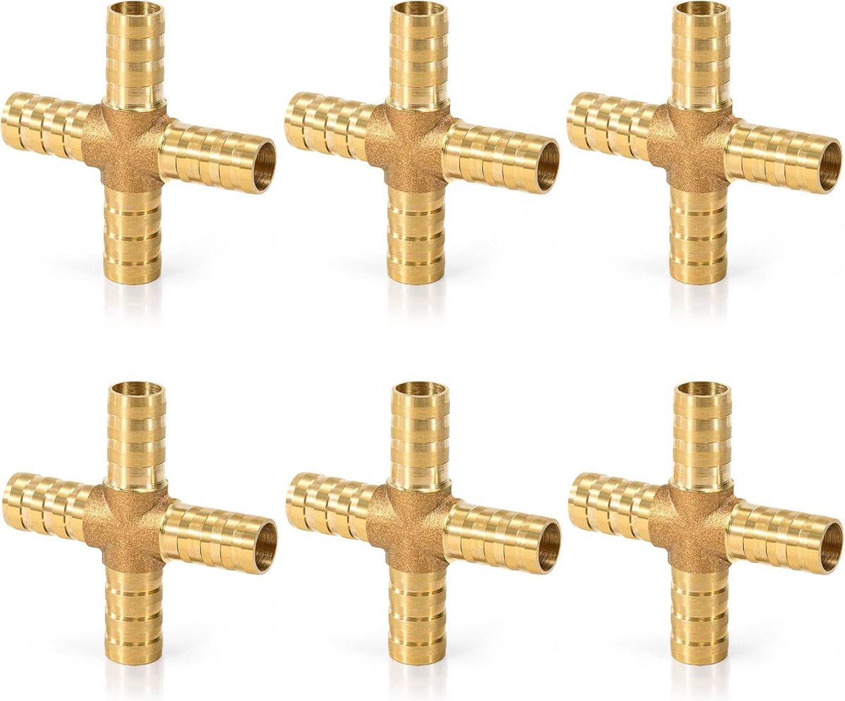 6pcs 10mm brass hose grommets, 4 way straight hose screw connection fuel line connector hose connection straight barbs - ShopVlot