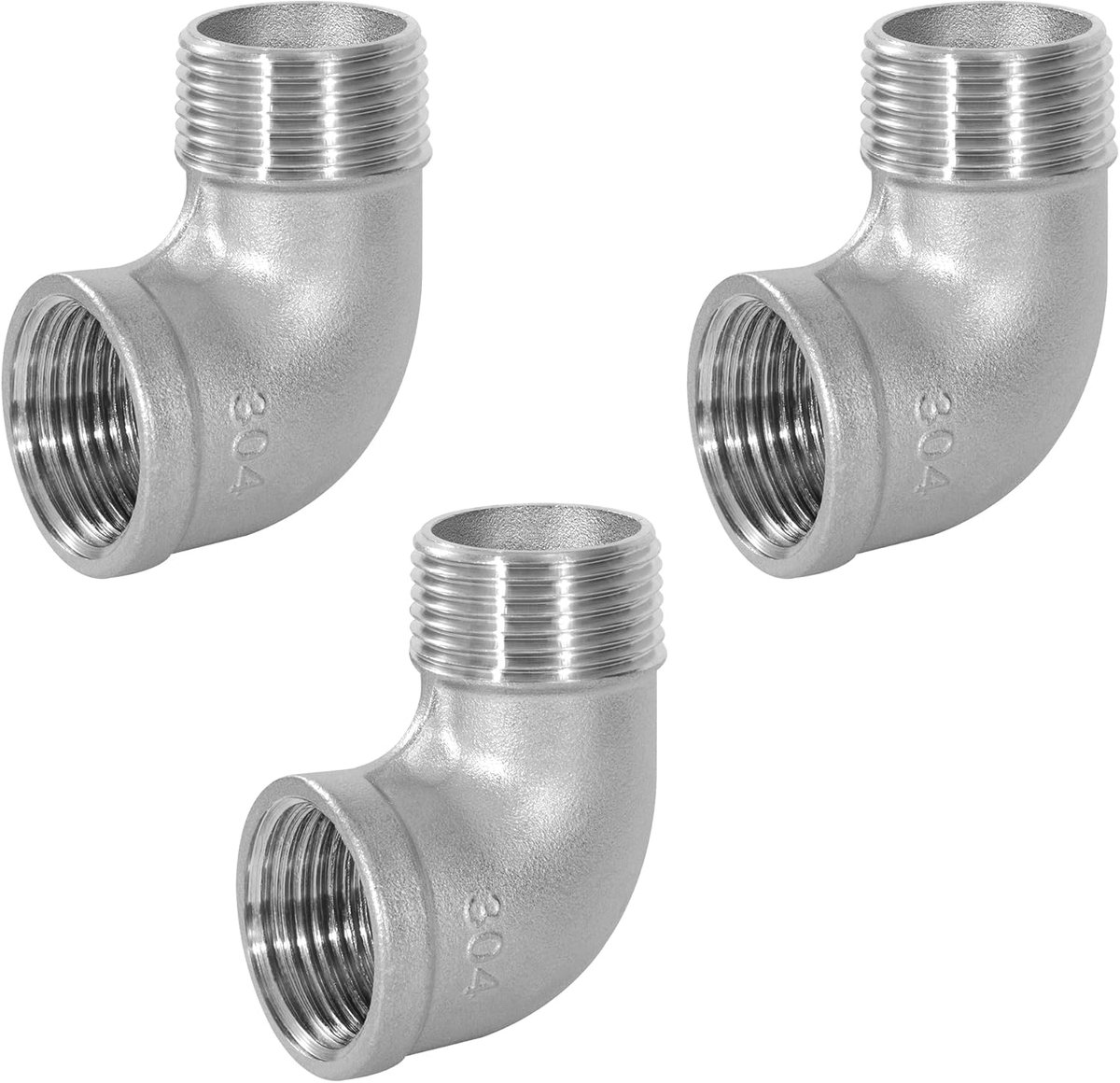 Stainless Steel 304 Corner Tube Connector, 3 Pieces, 3/4 Inch Male to 3/4 Inch Female, Threaded, 90 Degree Angle Tube - ShopVlot