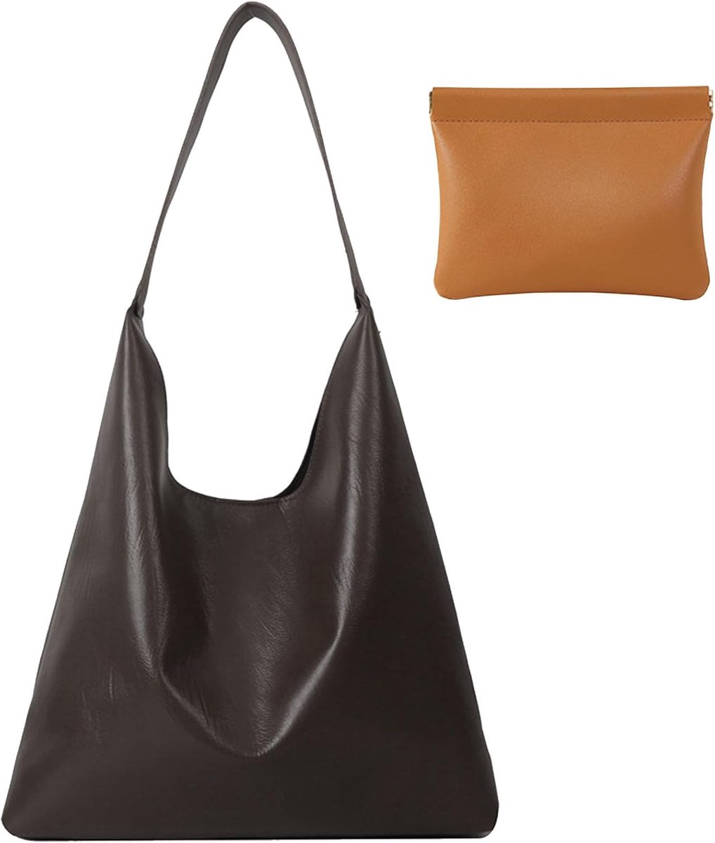 GWAWG Tote Bags for Women Leather Hobo Shoulder Bag Dark Brown Hobo Bag with Coin Wallet for Shopping, Work, and Daily - ShopVlot