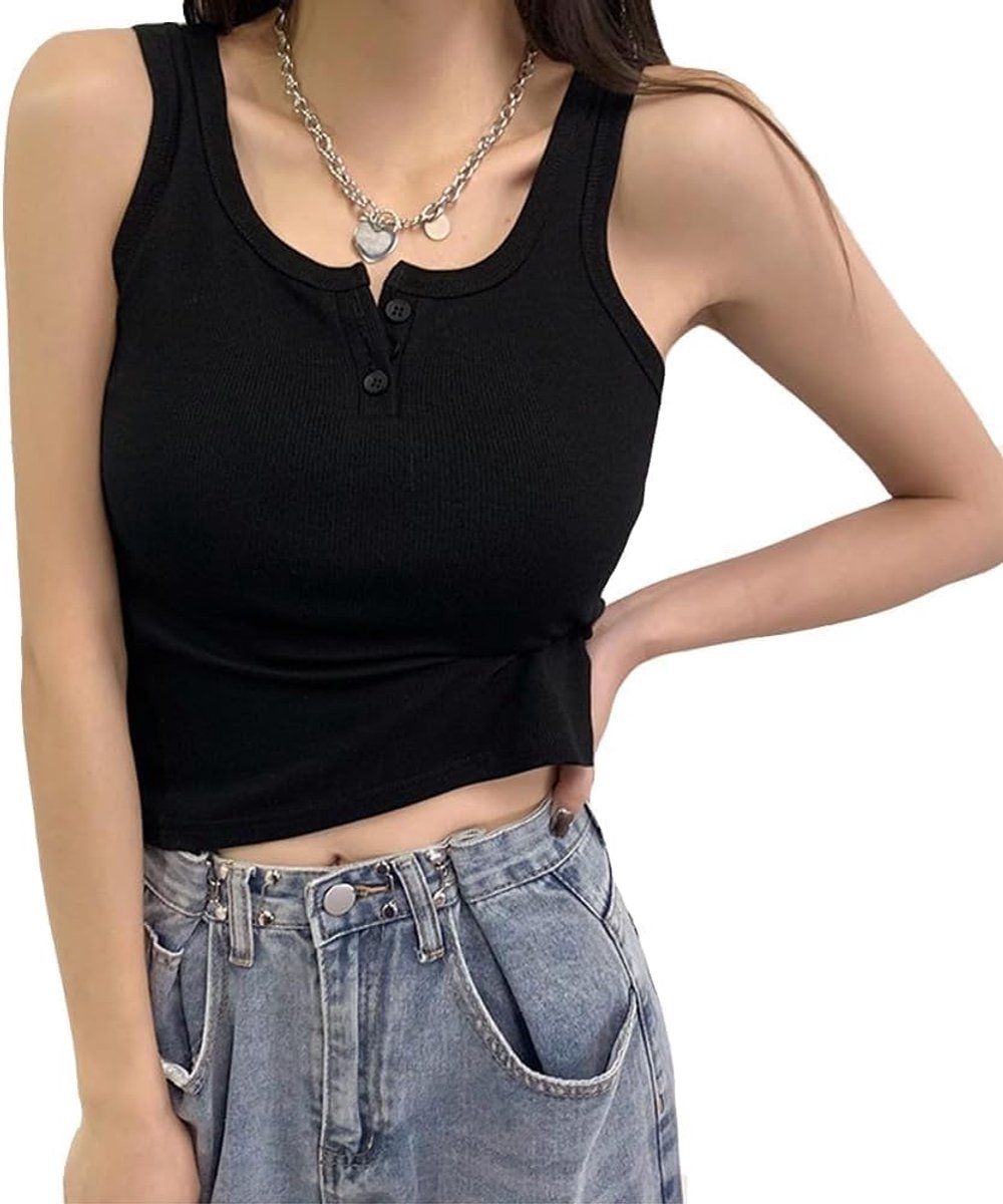 Tanktop voor dames, sexy, geribbeld, ronde hals, tanktop, zomer, nauwsluitend, mouwloos, zomertop, casual basic voor - ShopVlot