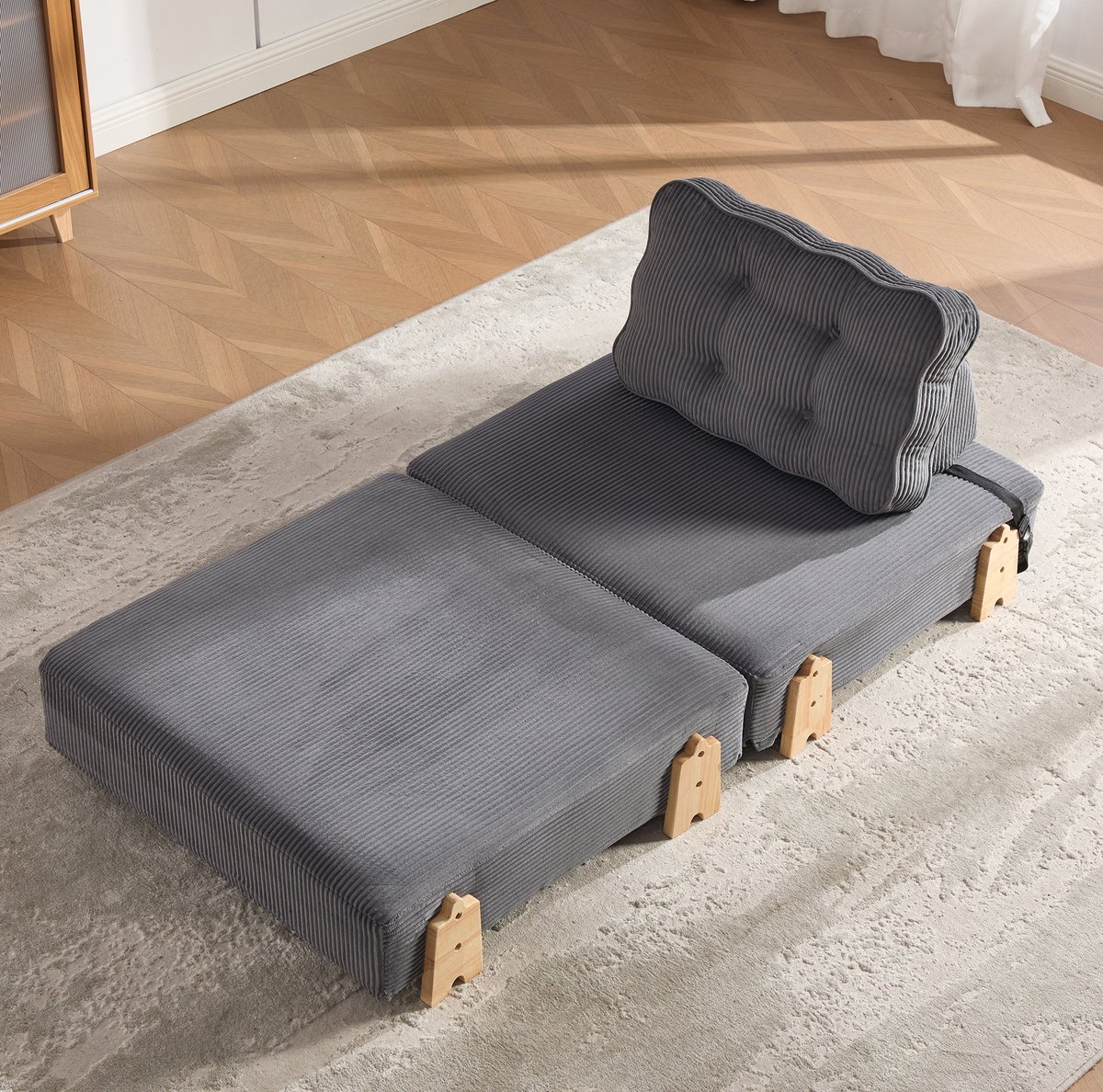 Fauteuil Slaapbank 1-Zits - Handmatig Uitklapbaar - Voor Woonkamer, Slaapkamer En Logeerkamer - Cord Met Houten Onderstel - Donkergrijs
