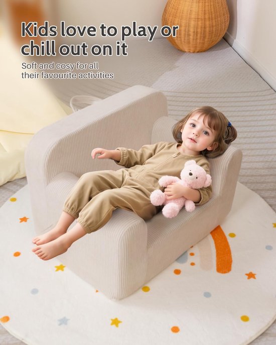Zachte Kinderstoel voor Peuters - Corduroy Design - Beige Leescouch van Merkloos — afbeelding 3