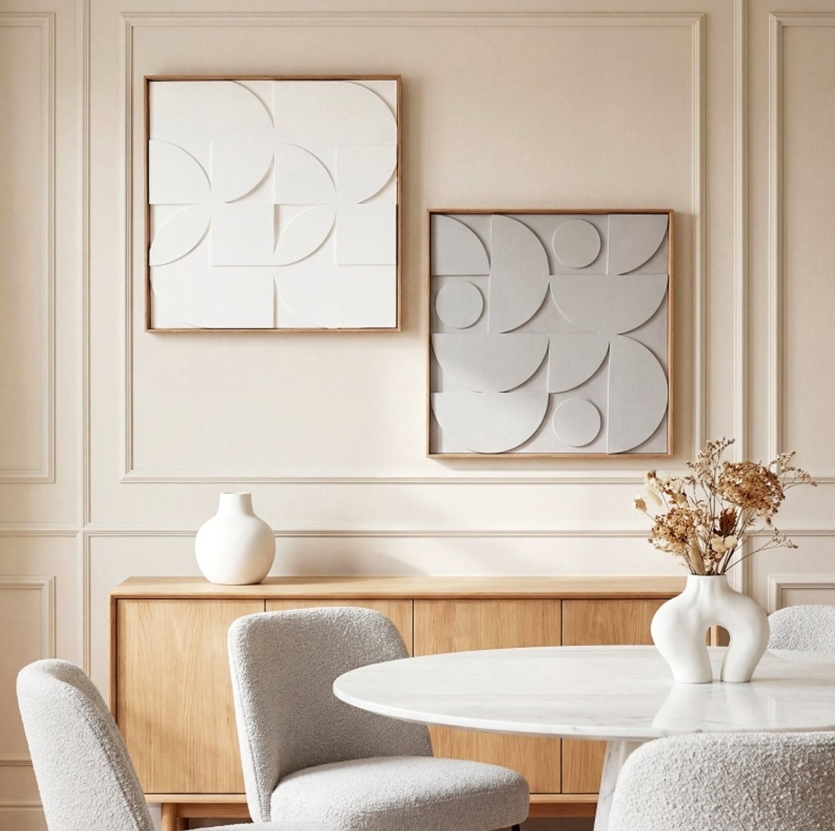 DESMIU Wandpaneel – 3D Geometrisch 2 Delig Set – 80 x 80 x 3,5 cm – EVA, MDF, Polystyreen – Wit – Modern Wanddecoratie Voor Woonkamer En Hal