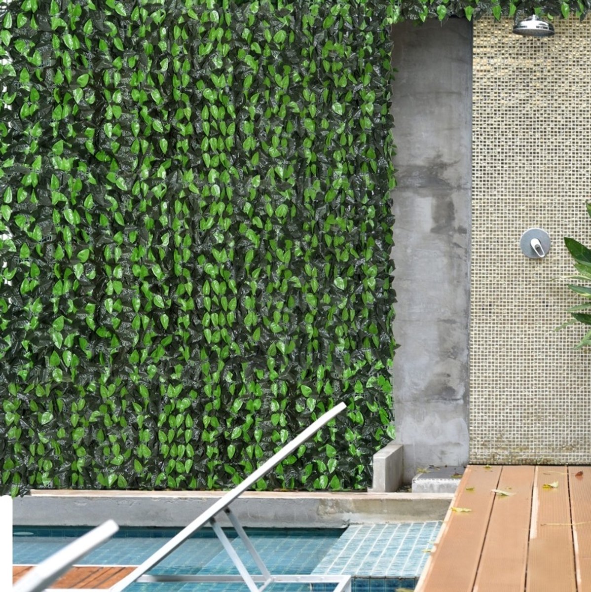 Kunsthekje Kunstplant Voor Buiten Realistische Uitstraling 300 x 100 cm Kunststof Donkergroen Privacy Schutting
