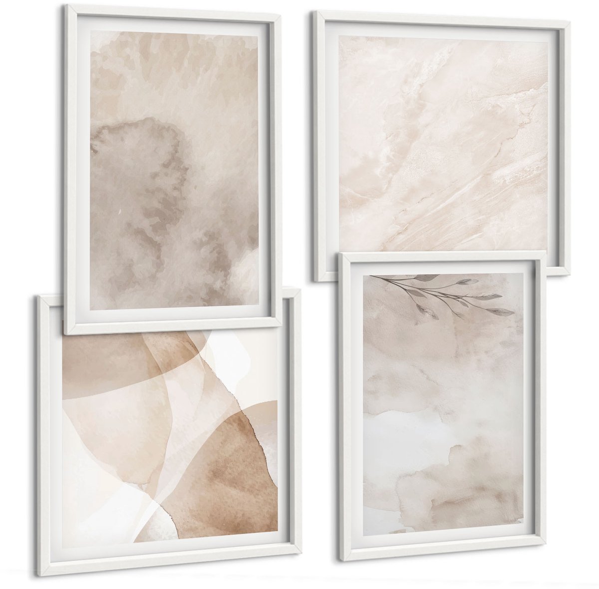 Tulup 4-Delige Schilderij Set - Textuur van gemorste aquarelverf in boho-stijl - 40x40 en 40x60 - Moderne Wanddecoratie - Woonkamer - Decoratieve Schilderijen