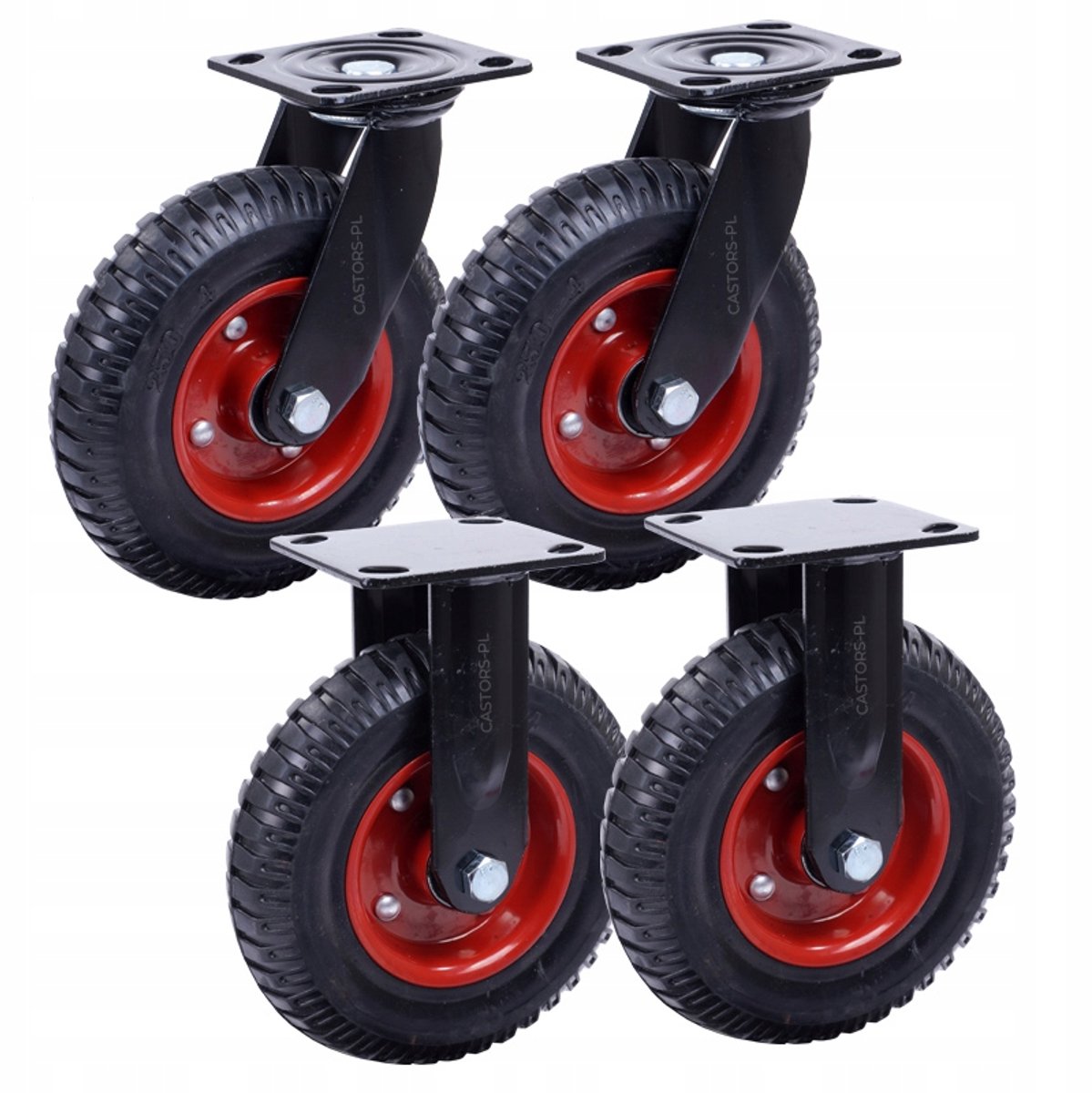 Transportwielen Set 4x 200mm 940kg Rubber Volledig 2x Draaibaar 2x Vast