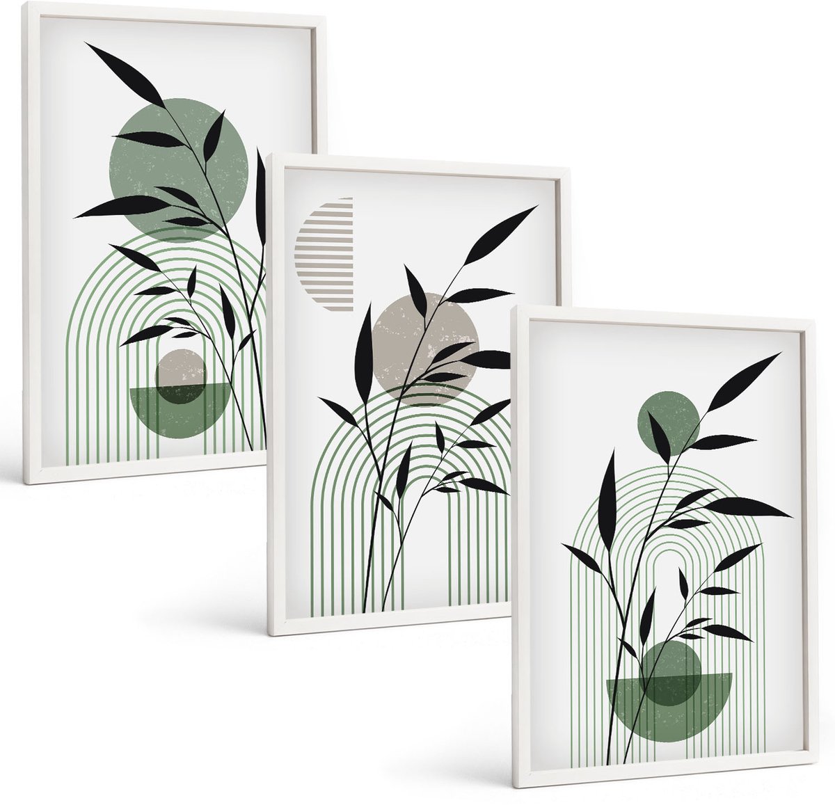 Tulup 3-Delige Schilderij Set - Abstracte plantencomposities in boho-stijl - 40x60 - Stijlvolle Wanddecoratie - Interieur - Decoratieve Schilderijen