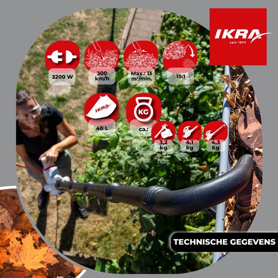 IKRA elektrische bladzuiger en bladblazer IEBV 3200, 3-in-1 functie, incl. verlengstuk voor de blaaspijp van IKRA — afbeelding 5
